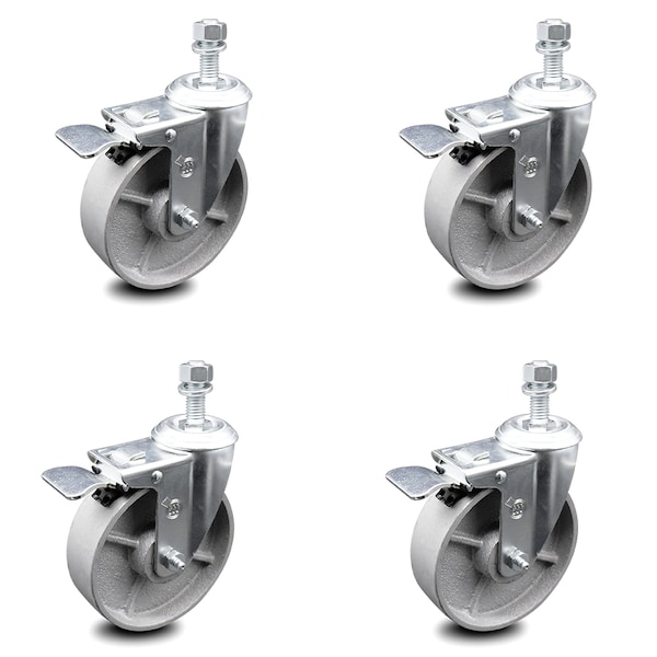 5 Inch Semi Steel Swivel 1/2 Inch Stem Caster Set with Total Lock Brake SCC
